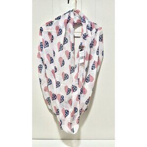 Patriotic American Flag Heart Infinity Scarf Stars Stripes Sheer Scarf Wrap NWT
